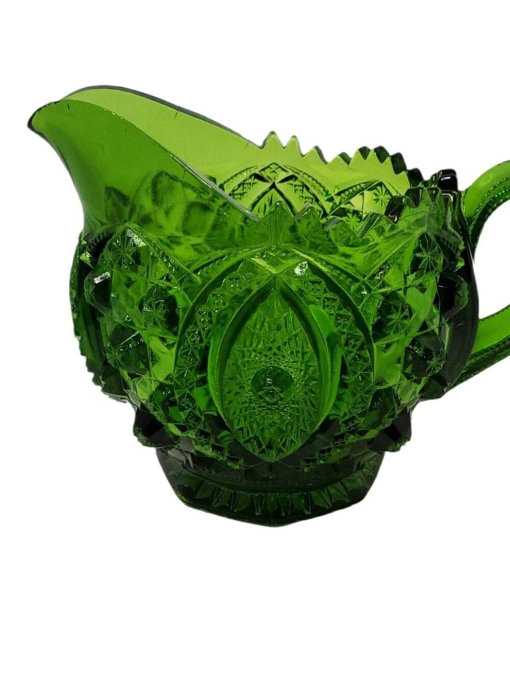 vintage 1960's-1970's indiana pressed glass green beautifully decorated creamer - Picture 10 of 12